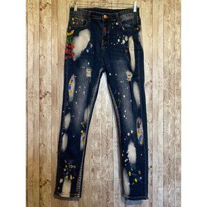 Women's Paint Splattered High Rise Denim Blue Jeans High-Rise Size 28" X 28"